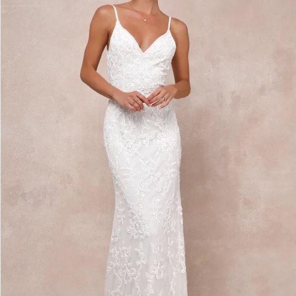 Lulus Dresses & Skirts - Everlasting Passion White Sequin Beaded Backless Maxi Dress